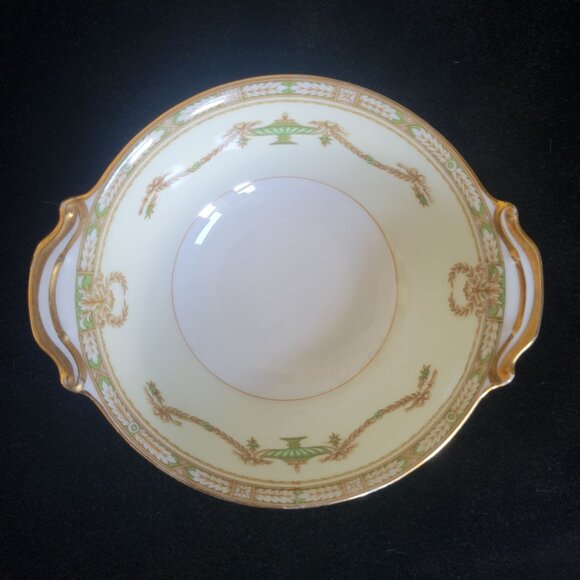 Vtg Noritake "Lorento" Lugged Soup Bowl Bowl /Berry Bowl Green Tan Urns Swags - Picture 2 of 7